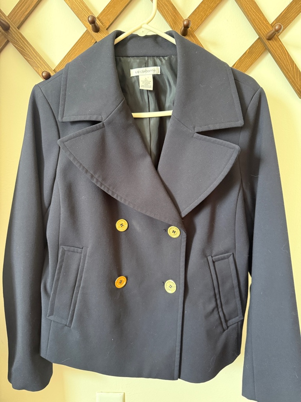 Liz Claiborne Navy Double-Breasted Pea Coat with Gold Buttons